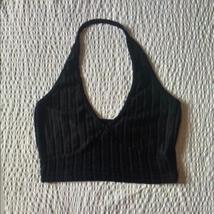Black Halter Neck Ribbed Top